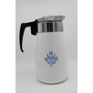Vtg Corning Ware Cornflower White w/ Blue Flowers 9 Cup Percolator Coffee Pot